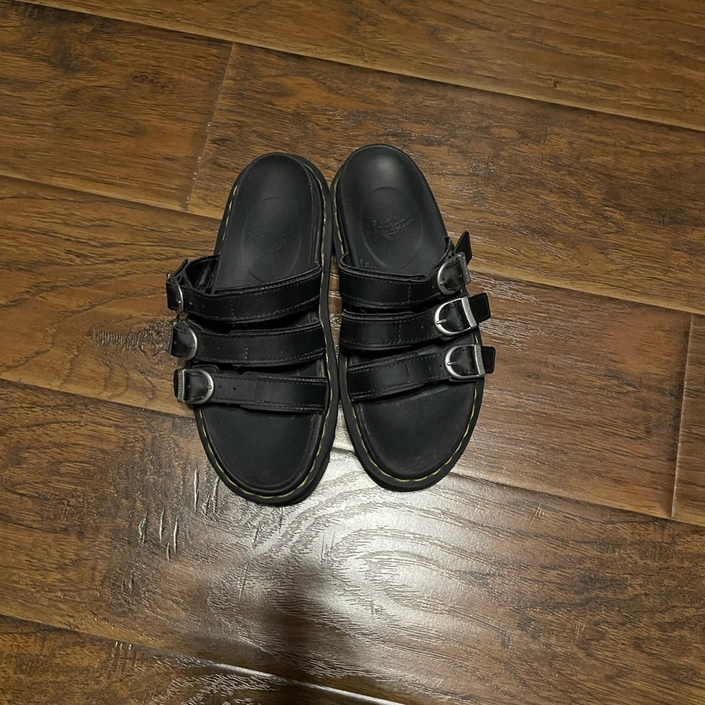 Dr Martens black leather slippers. 
Used.